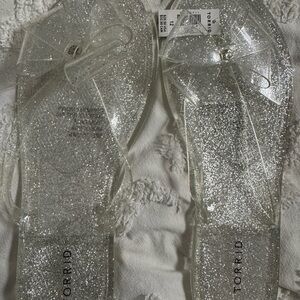 torrid Clear Silver Glitter Jelly Bow Flip Flops